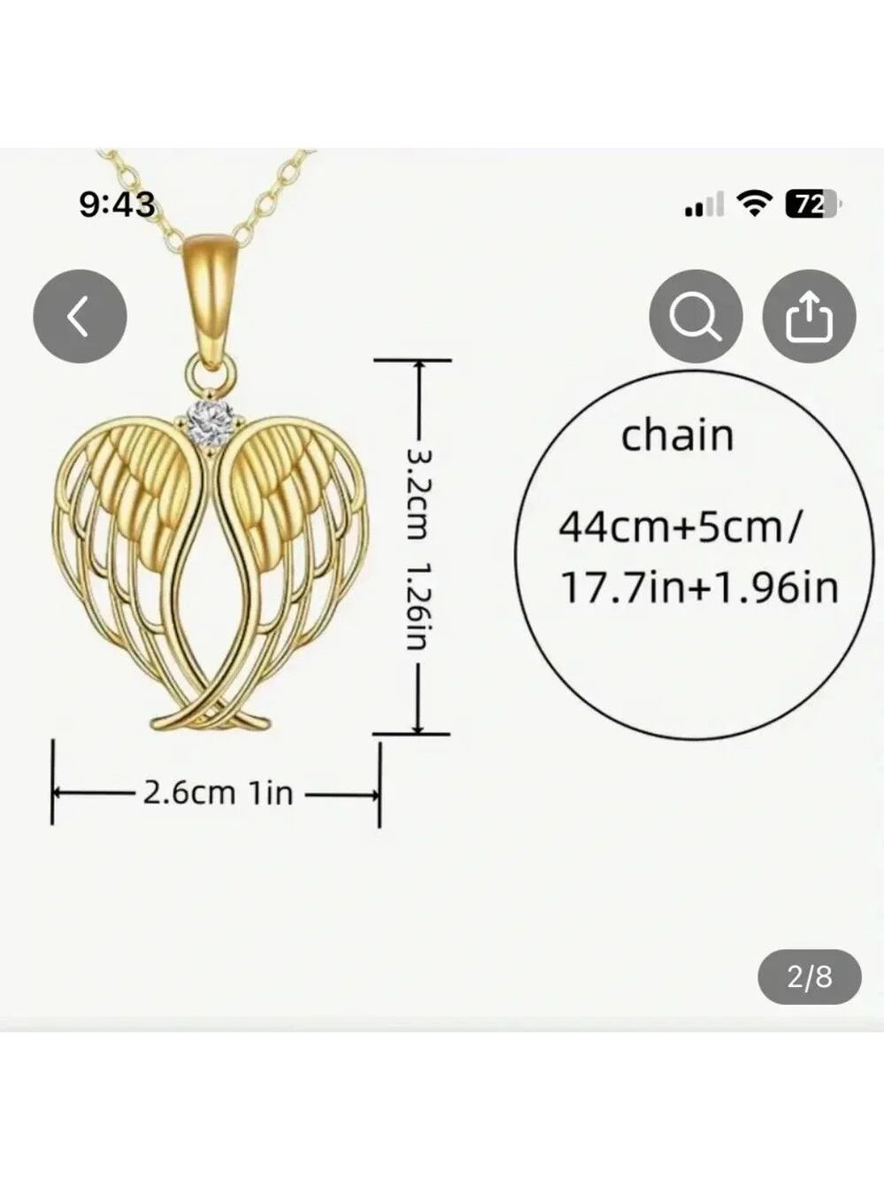 Exquisite Angel Wing Heart-Shaped Pendant Necklace, New in Gift Box - Picture 2 of 3